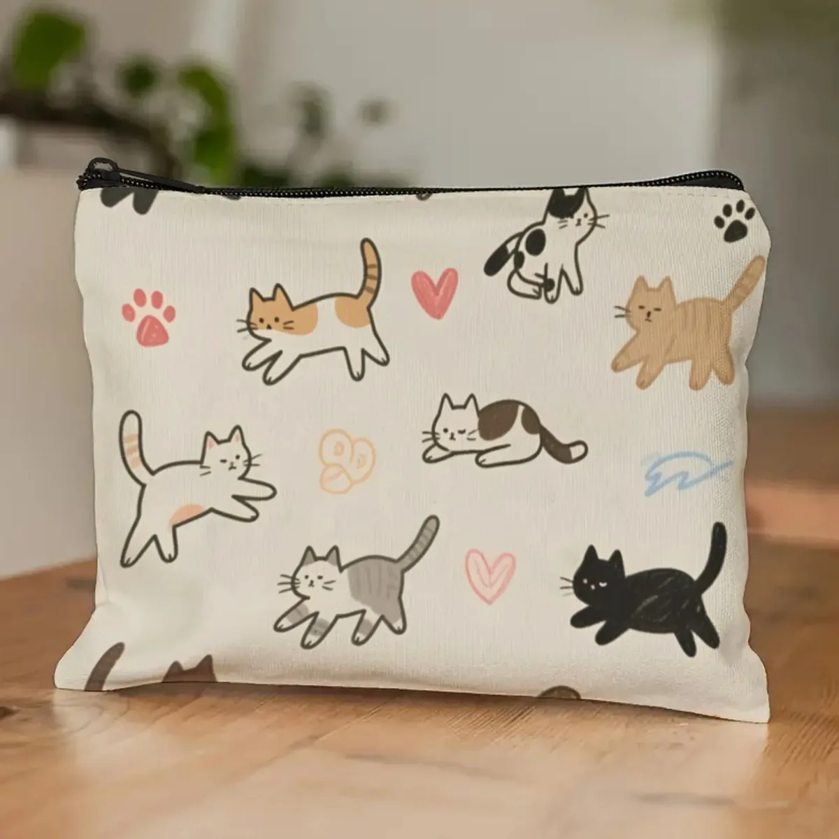 pochette cosmétique ludique en forme de chat de dessin animé, organisateur léger à fermeture éclair, prêt pour les voyages pour les enfants et les parents, vacances aiguisées et utilisation scolaire