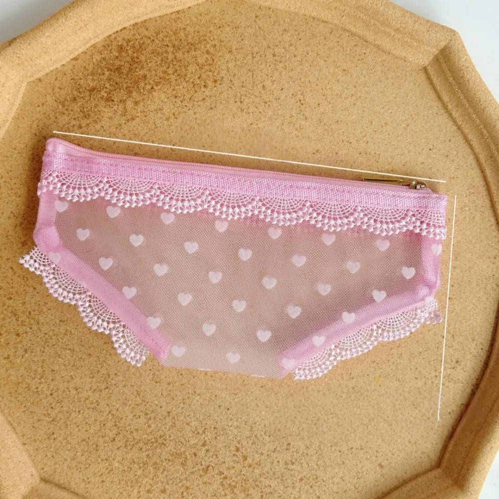 nouvelle trousse de toilette transparente en dentelle en forme de cœur, pochette de rangement pour maquillage en maille y2k, sac de rangement pour voyage