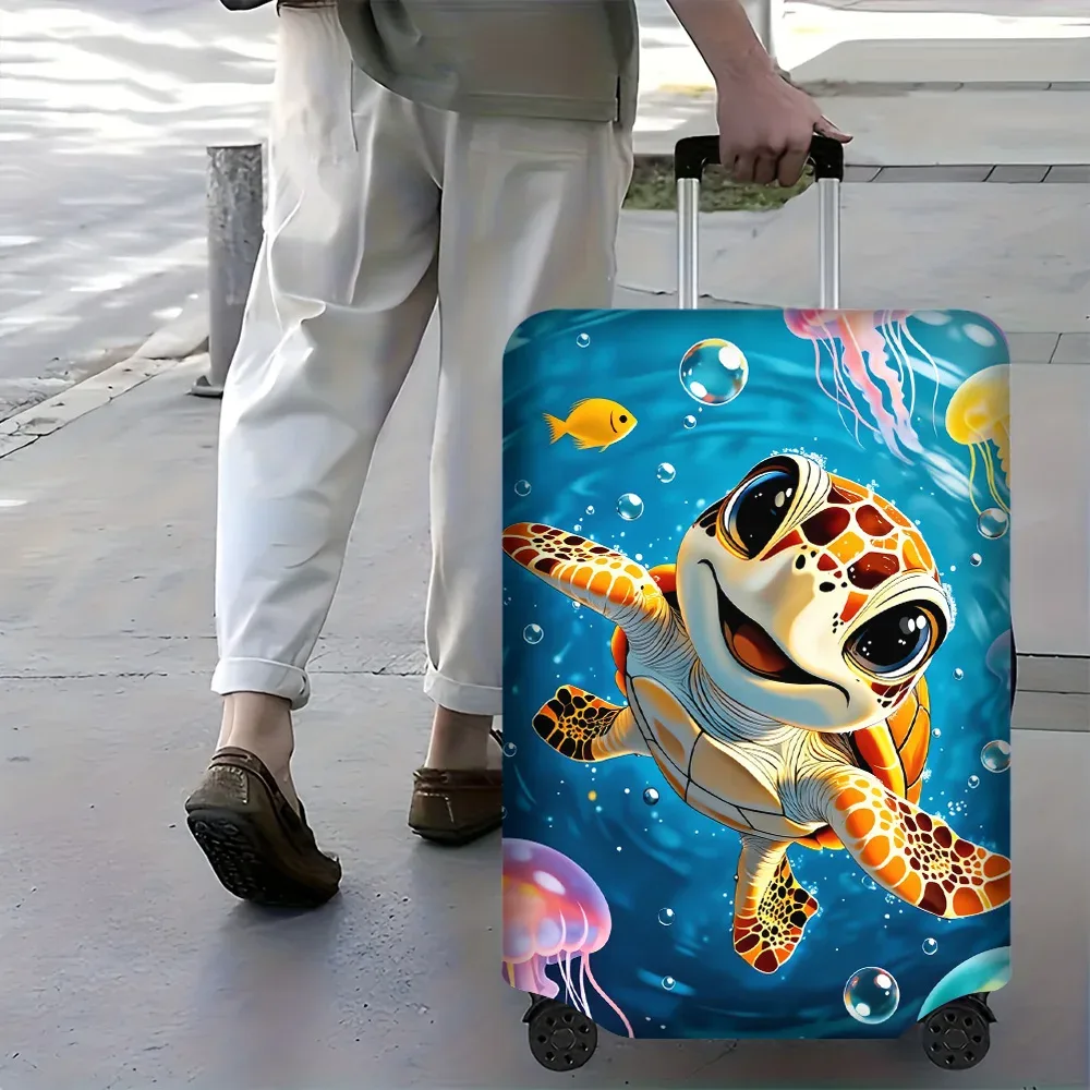 housse valise polyester imprimé tortue marine sourire bubbles méduses bleu rouge noir protection voyage