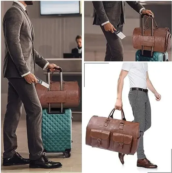 sac de voyage d'affaires en cuir pu pour homme, grand sac de voyage convertible 2-en-1, imperméable, sac de sport et sac à vêtements suspendu