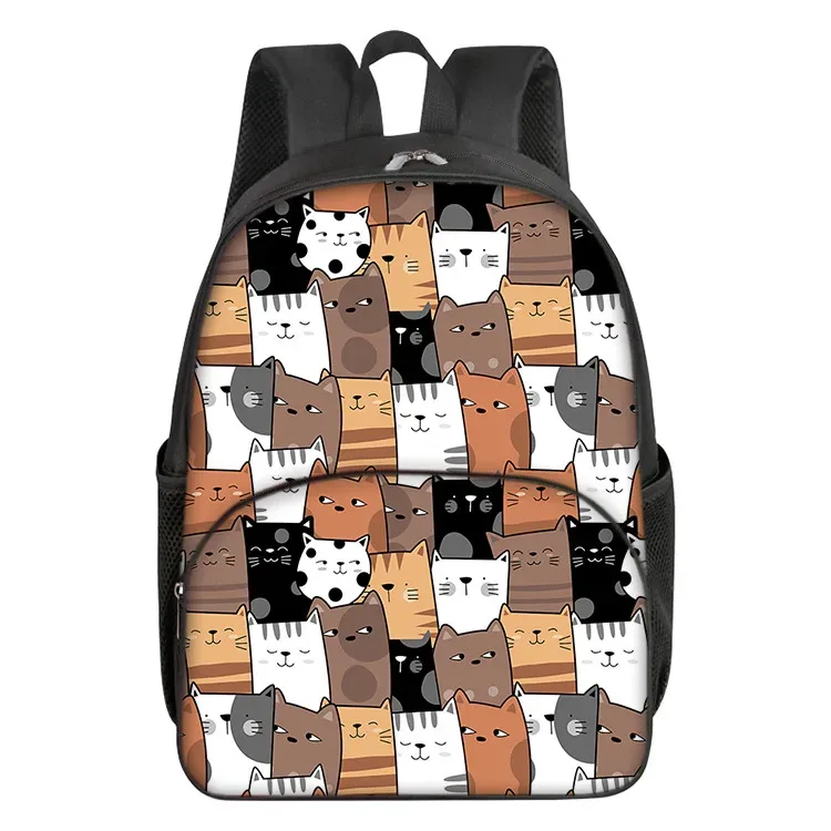 sac à dos scolaire mignon pour garçons et filles, motif chat de dessin animé 2d, avec poche avant tendance, fermeture éclair, imperméable, idée cadeau idéale