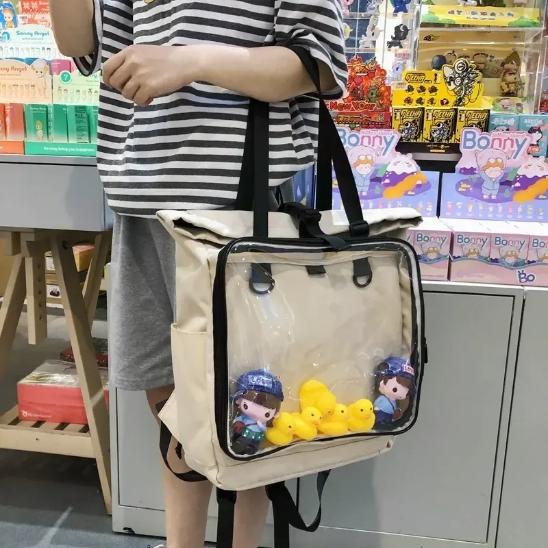 sacs ita en nylon de style japonais pour femmes, sac à dos d'école à fenêtre transparente, grande capacité, affichage de broches, sac à bandoulière de voyage extérieur itabag