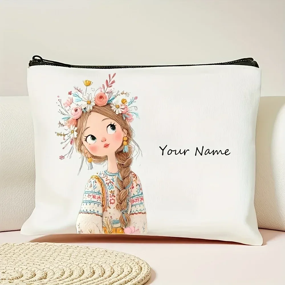 sac de maquillage personnalisé avec motif de fille vintage mignon, sac à main, trousse de toilette, trousse à crayons, cadeau de vacances, trousse à cosmétiques
