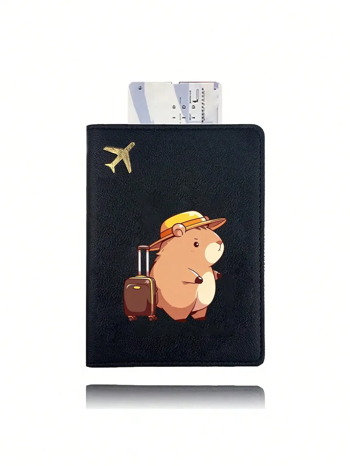 pochette passeport noire motif hamster lunettes nœud papillon voyage document transport sac petite taille usage routier