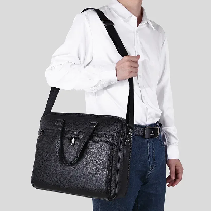 sacs pour ordinateur portable en cuir de vachette véritable pour hommes, étui à bombes, marque de luxe, sacs à main pour hommes, sac d'ordinateur messenger 14 ", nouveau, 2025