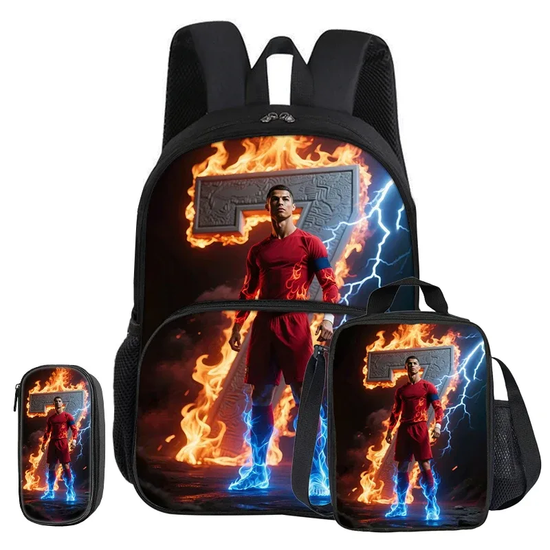 sac dos nylon noir rouge vert sport football trophées ronaldo identité visuelle unisexe voyage école université tranche intermédiaire informatique
