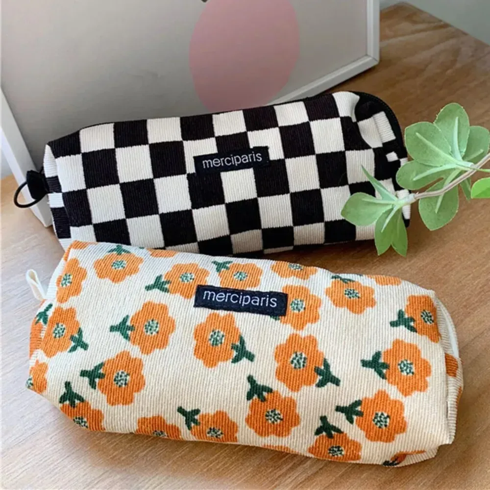 trousse de toilette de voyage en velours côtelé pour femme, pochette à rouge à lèvres, porte-monnaie, sac de rangement, sacs à maquillage, trousse scolaire, étui à maquillage