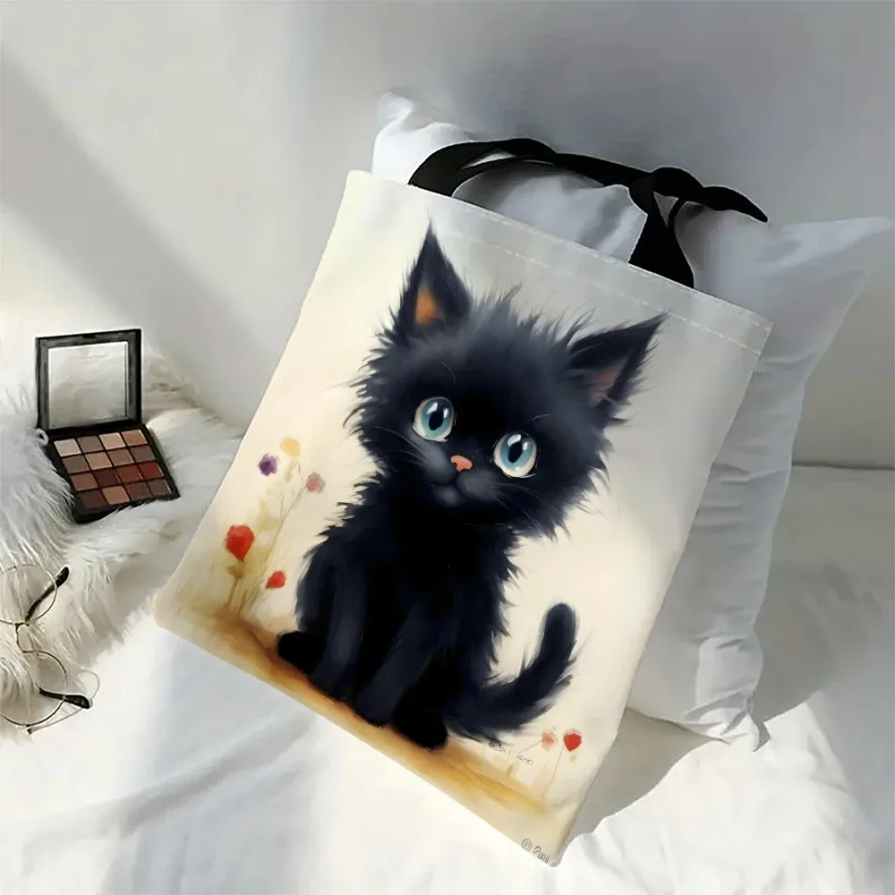 1pc mignon dessin animé chat sacs à bandoulière animal drôle la nuit étoilée sacs à bandoulière décontracté sac à la mode, sac à main multifonctionnel