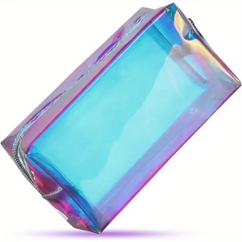 Pochette Voyage Cosmétique TPU Translucide Iridescente Bleu Rose Violet Maquillage Organisation Plage Bureau Cadeau