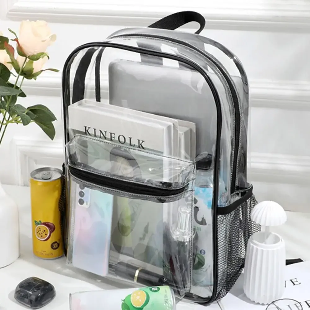 sac à dos transparent en pvc, grande capacité, sac à bandoulière étanche pour fitness, rangement décontracté, sac à dos visible pour sports de plein air