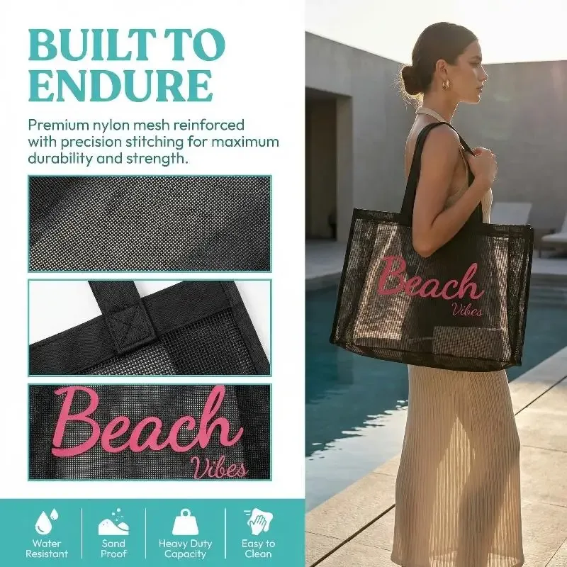 sac fourre-tout en maille pour femmes, grand sac de shopping réutilisable, durable, pour la piscine, le fitness et les voyages