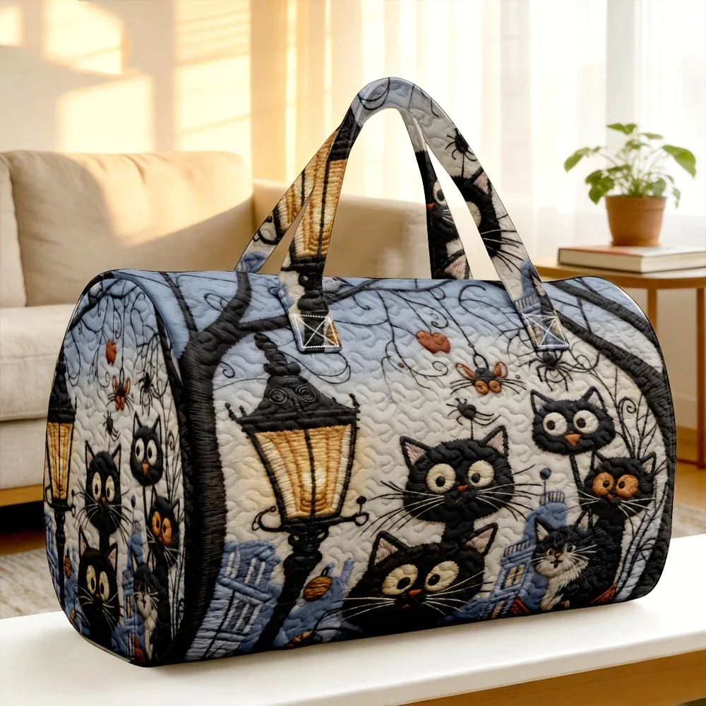 joli sac à main matelassé en 3d avec motif de chat – sac de voyage unique avec imprimé de chat pour halloween – cadeau idéal pour les amoureux des chats, facile à transporter.