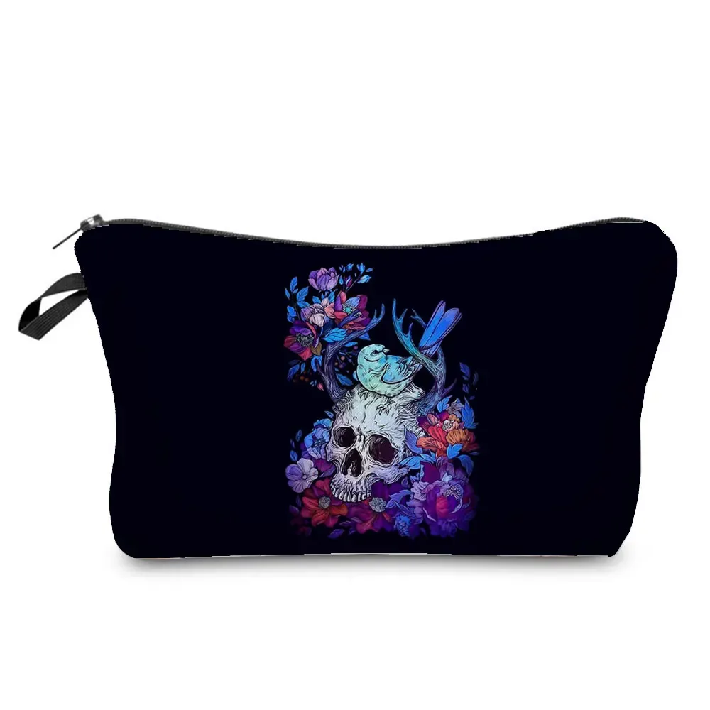 sacs à cosmétiques imprimés de crâne pour femmes, pochette de maquillage de personnalité, sac de rangement de voyage portable, étuis de rangement de rouge à lèvres, sac de maquillage à fermeture éclair