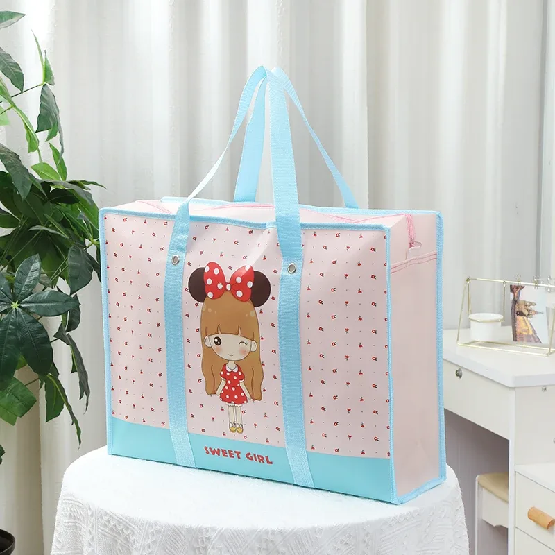 sac de rangement de couette non tissé de dessin animé portable, grande capacité, étanche, voyage, shopping, organisateur de jouets gt, sac plié