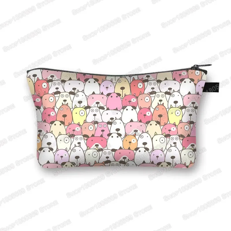 kawaii dessin animé chat chien trousse à cosmétiques mignon chaton chiot sacs de maquillage femmes sacs de toilette pochette rouge à lèvres pochette fille sac à cosmétiques