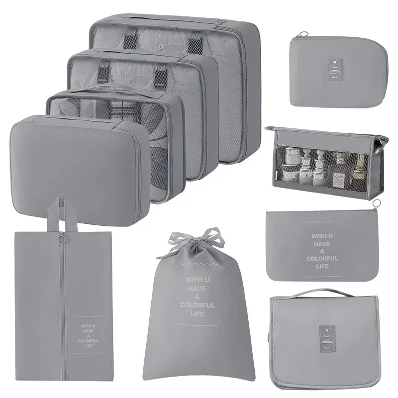 organisateur voyage polyester beige compartiments zippés poches intérieures cube sac compression chaussures pochettes housse vêtements