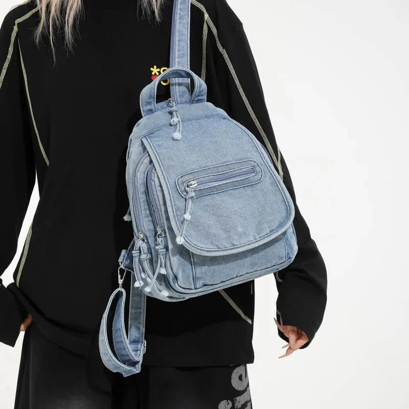 sac à dos rétro japonais en denim lavé pour femmes, simple et polyvalent, sac à dos décontracté pour étudiants, sac à dos en toile de style harajuku