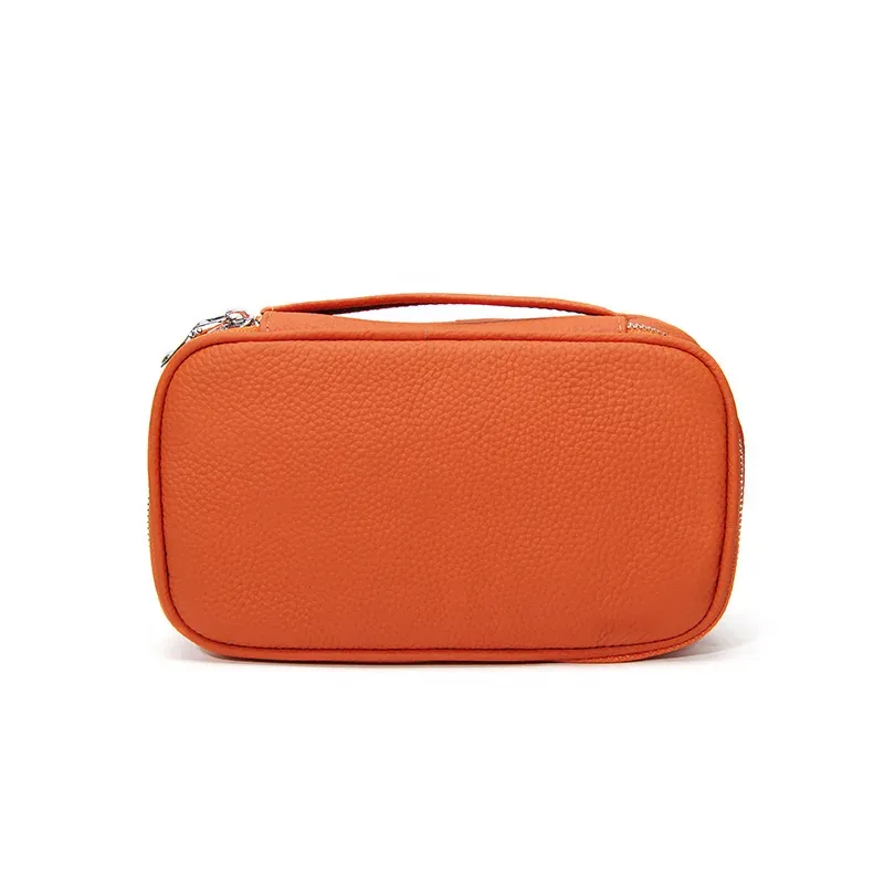 trousse de toilette de voyage en cuir de vachette grande capacité personnalisable avec nom, sac cosmétique zippé de luxe simple pour femme, trousse de maquillage tendance personnalisée pour dames