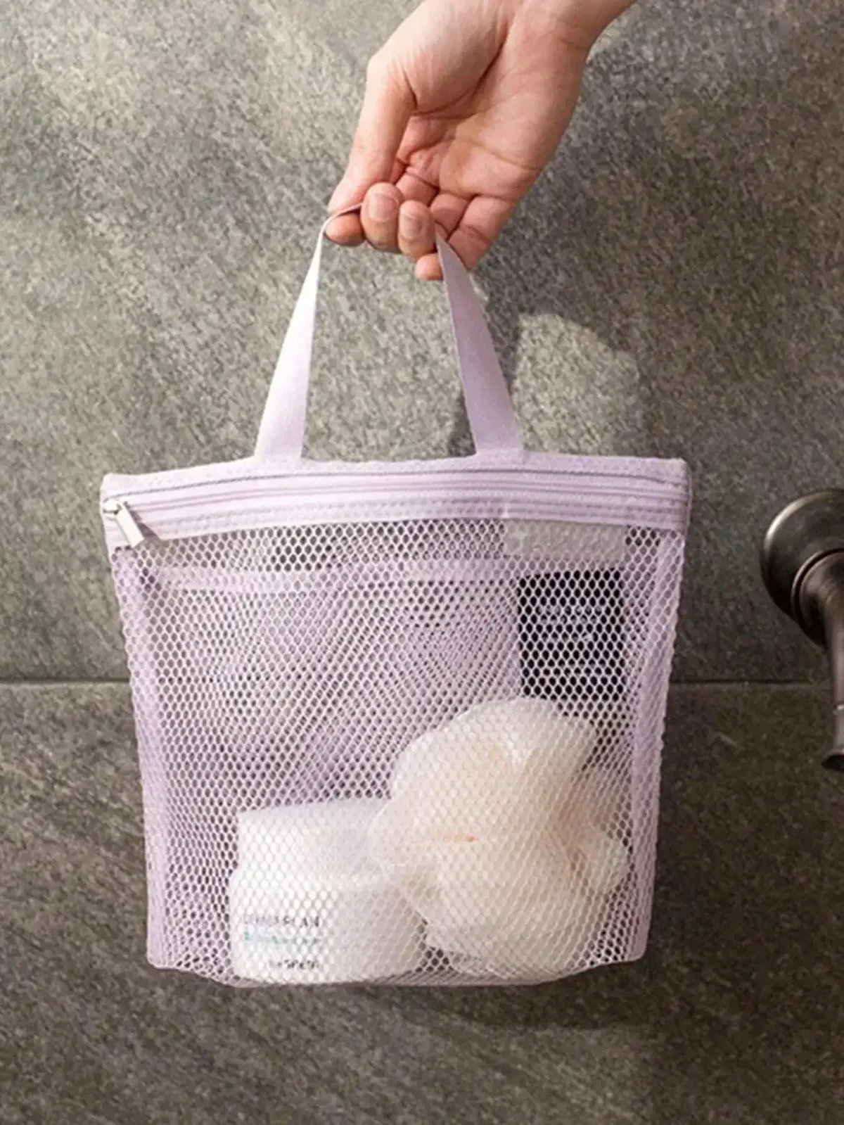 1 sac de douche en maille, sac de maquillage de voyage, sac de toilette portable de grande capacité, sac de rangement suspendu pour salle de bain, peut contenir du rouge à lèvres