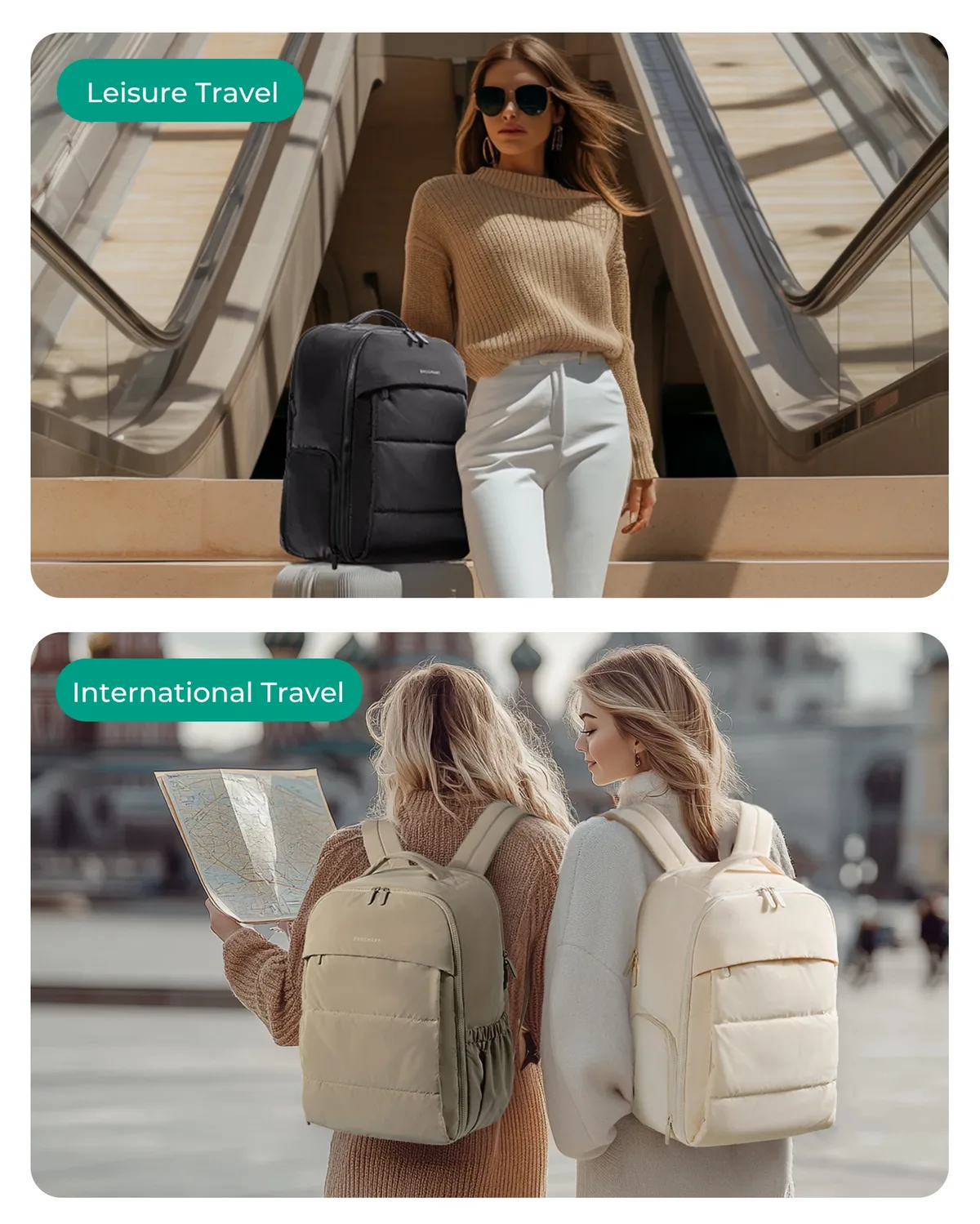 sac dos beige pvc décontracté compartiments chaussures bijoux grande capacité résistant eau week end affaires commute
