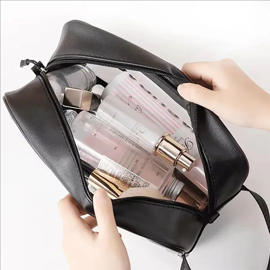 trousse de toilette de voyage portable noire transparente pour femme, pochette de rangement de maquillage étanche, organisateur de cosmétiques de grande capacité, 1 pièce