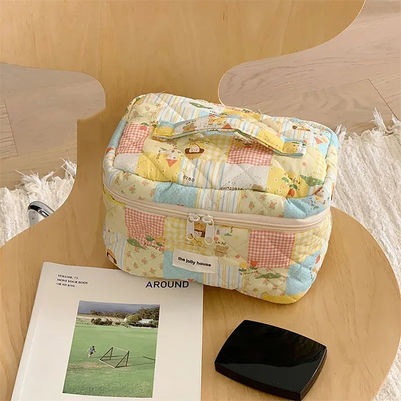 sac à main en coton de dessin animé vintage pour femmes, sac fourre-tout de grande capacité, sac à main de courtepointe de maquillage, évaluation de voyage cosmétique, mode