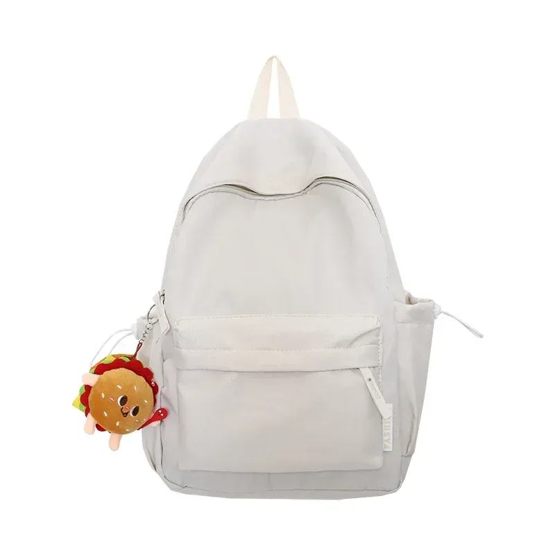 sac dos nylon polyester unisexe poche latérale zippée porte clés hamburger couleur solide voyage loisirs