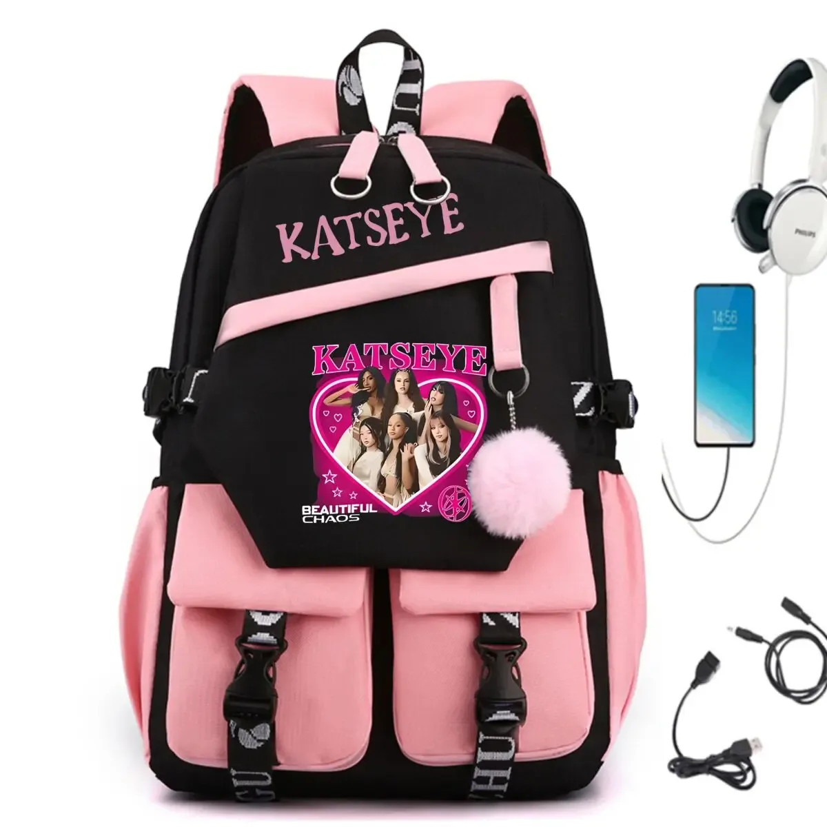 sacs d'école y2k katseye pour adolescentes, style coréen ulzzang, cadeau de rentrée scolaire, sac à dos pour étudiantes, sac de voyage imprimé kpop girls group
