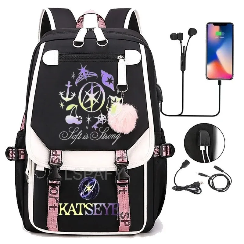 sac à dos multicolore katseye, patchwork, grande capacité, sac à dos de voyage, mochila, sac à dos pour femme, sac à dos en toile, sac à dos pour ordinateur portable, sacs d'école