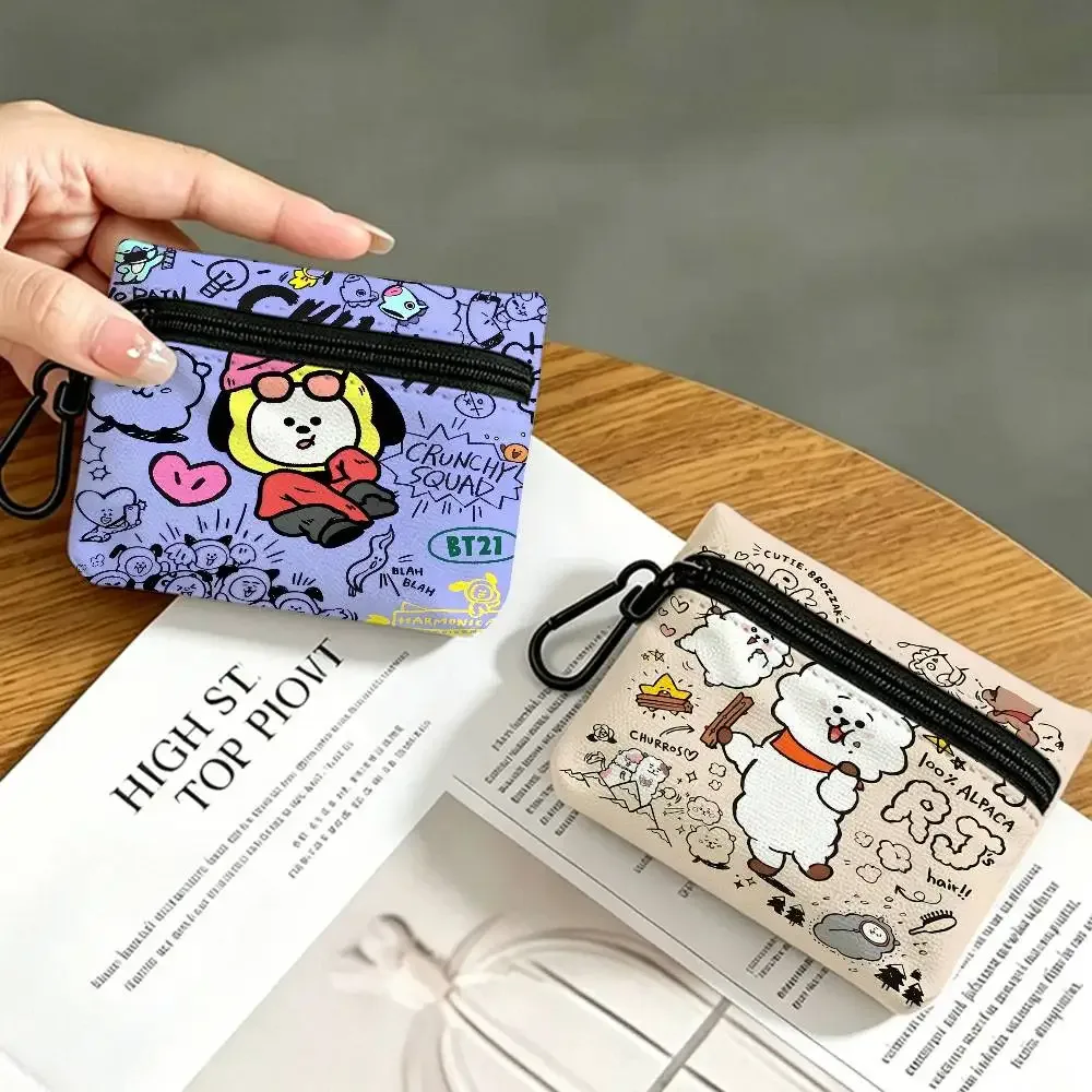 petite bourse à monnaie mignonne bt21 en tissu oxford, pochette de rangement multi-usages pour clés, cartes, pièces de monnaie