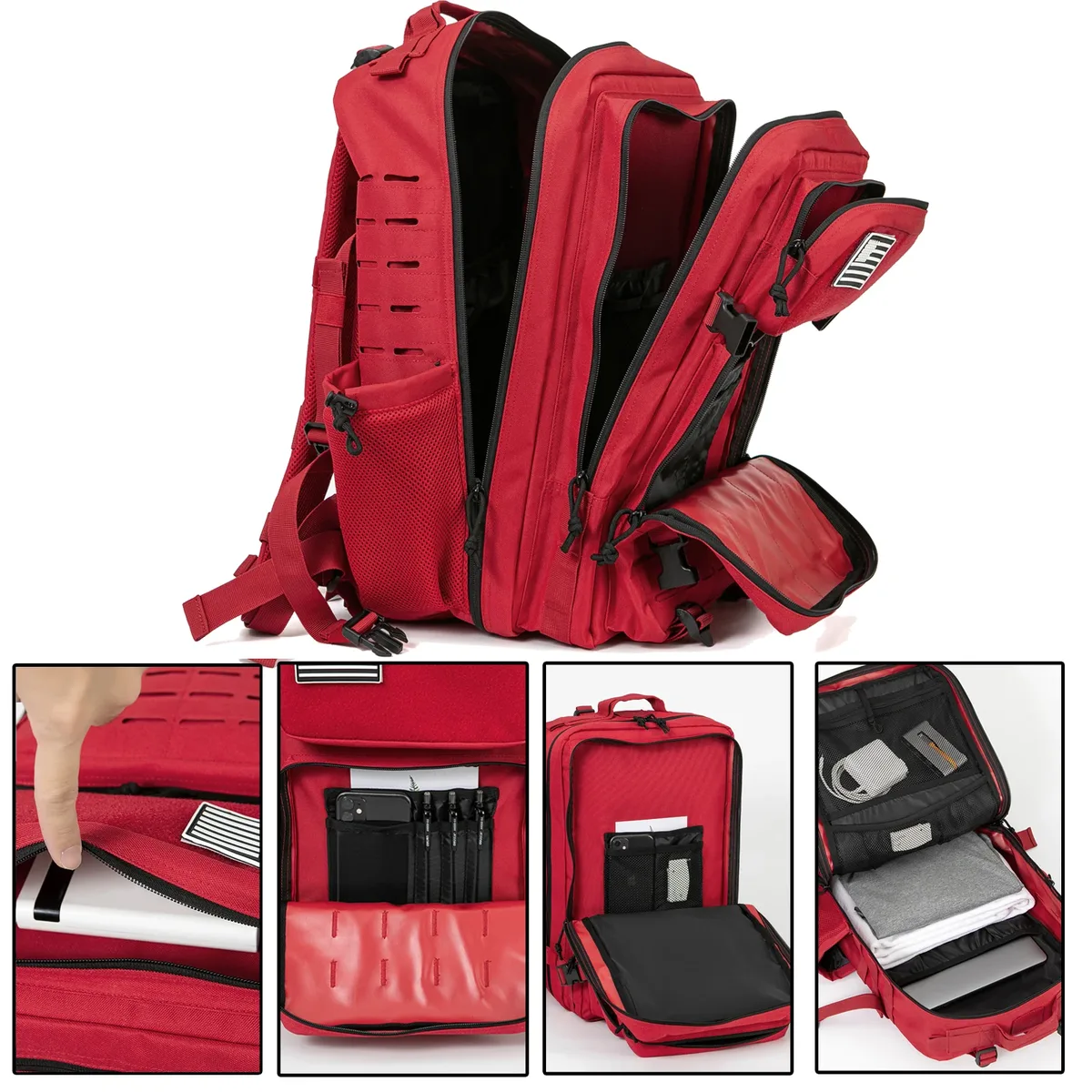 sac à dos tactique robuste 25l/45l pour hommes et femmes, idéal pour la gym, l'école, le camping, les voyages et les trajets quotidiens, avec double porte-gobelets
