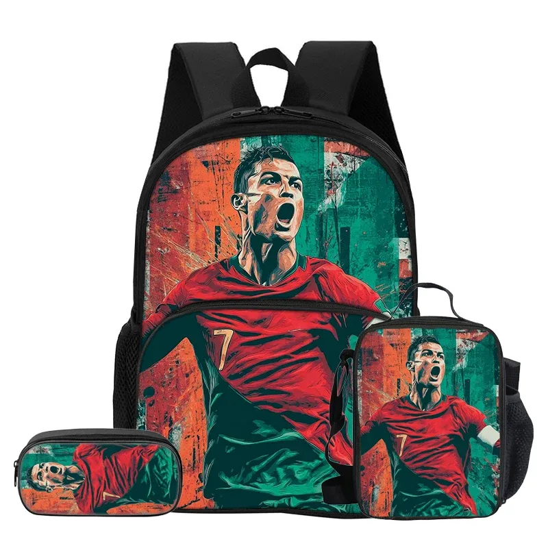 Sac Dos Nylon Noir Motif Football Dynamique Bandoulière Arquée Fermeture Éclair Integree Informatique Unisexe Voyage