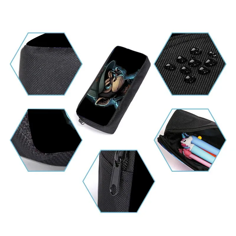 sac dos polyester noir motif singe stylisé bandoulière arquée couverture souple imperméable usage scolaire jeu décontracté