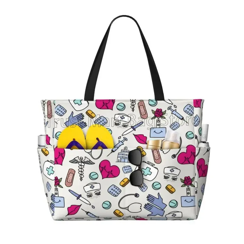 sac fourre-tout de plage médical personnalisé pour femmes, médecin, infirmière, extra large, salle de sport, sacs à main de voyage, sacs à provisions