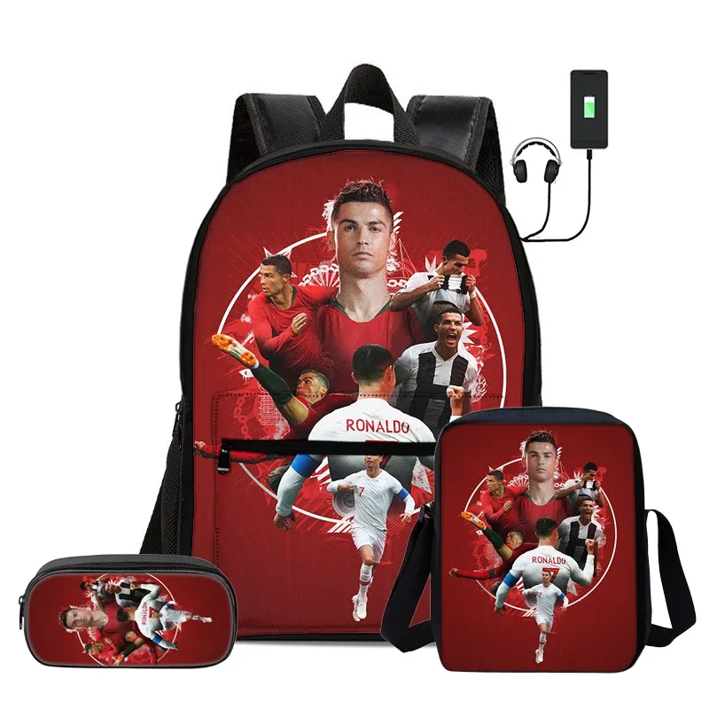 sac dos nylon motifs football noirs couleurs vivaces bandoulière arquée interface usb usage voyage