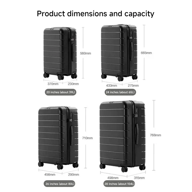 valise xiaomi mijia de grande capacité, valise de 20 pouces, valise de cabine, valise à code, coffre à bagages
