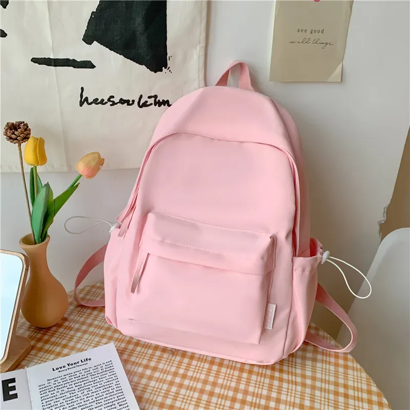 sac à dos polyvalent décontracté minimaliste rose pour étudiants, sac de voyage brodé, grande capacité, n'importe quel nom, style forêt