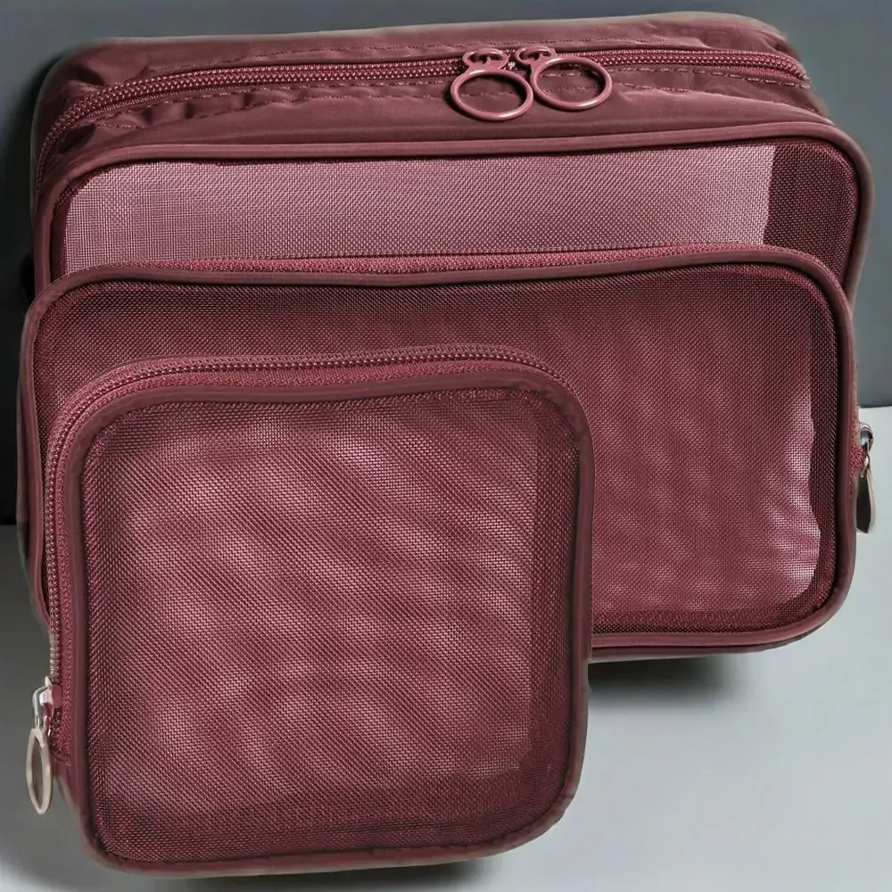 sac cosmétique en maille de nylon grande capacité, sac de rangement portable pour articles de toilette de voyage, organisateur de maquillage respirant et durable avec fermeture éclair