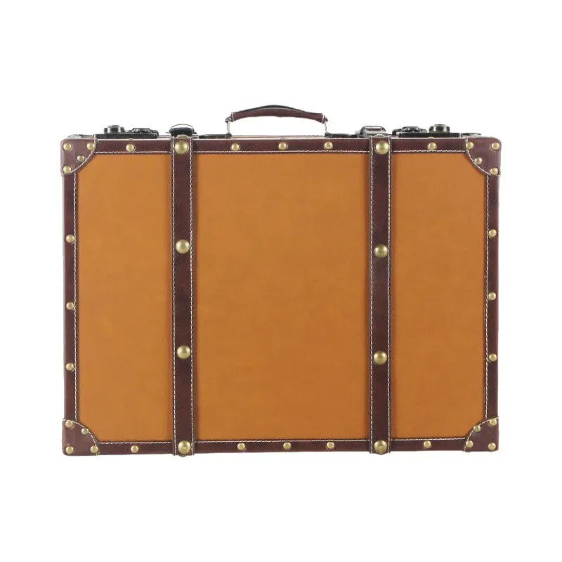 valise cuir pu vert foncé rivets dorés poignées cuir marron intérieur noir voyage décoration