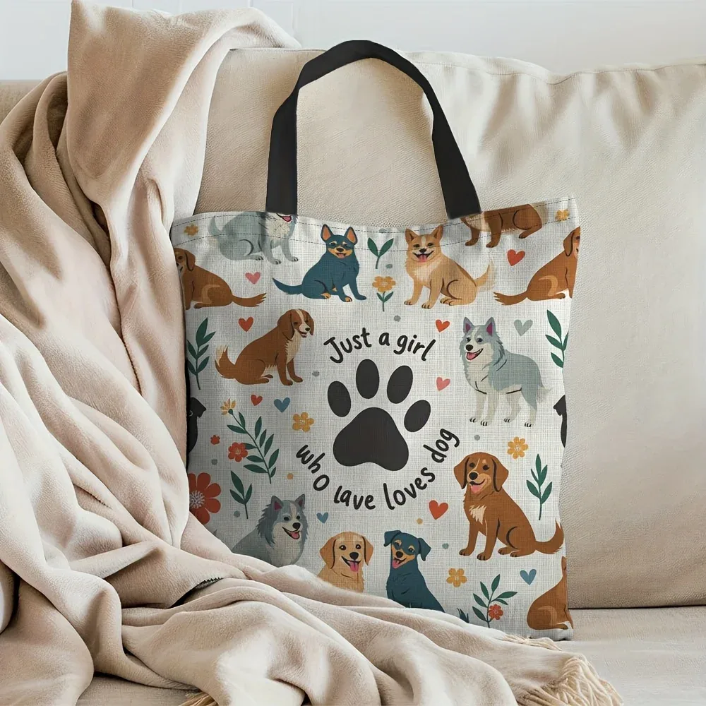 1 sac fourre-tout élégant pour maman de chien - "just a girl who loves dogs" imprimé avec des illustrations de chiens mignons