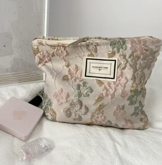 sac à cosmétiques brodé en velours côtelé, pochette, grands sacs de rangement de maquillage, pochette à cosmétiques coréenne pour femmes, trousse de toilette mignonne et de beauté