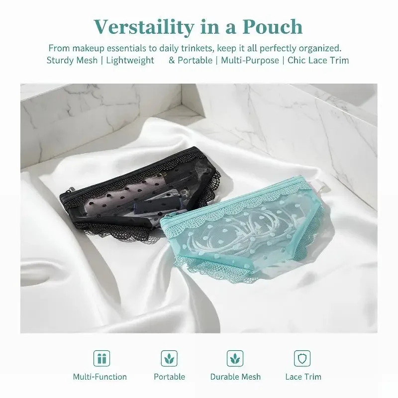 sac de rangement portable à fermeture éclair pour maquillage, inspiré des culottes en dentelle, pour une organisation facile des cosmétiques