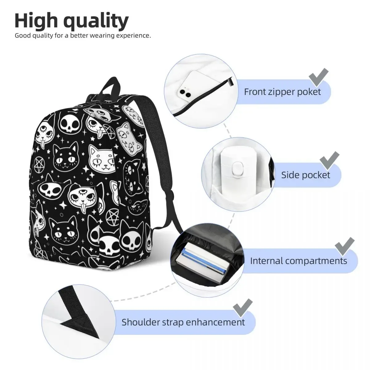 sac à dos chat magique sorcellerie pour garçon et fille, sac à dos d'école pour enfants, sac de jour préscolaire primaire, cadeau