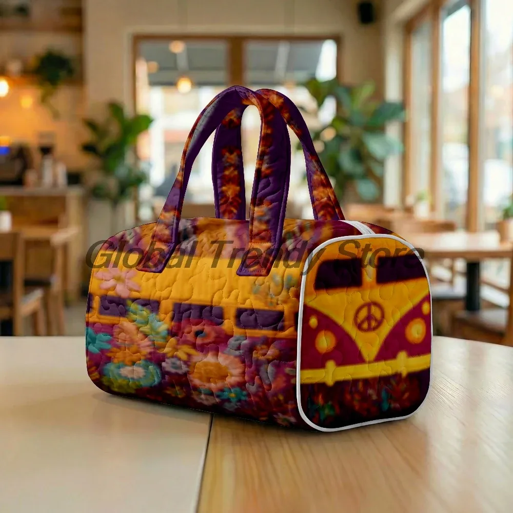 sac de voyage matelassé pour homme, motif floral et bus de la paix, sac fourre-tout décontracté pour femme, sac de week-end