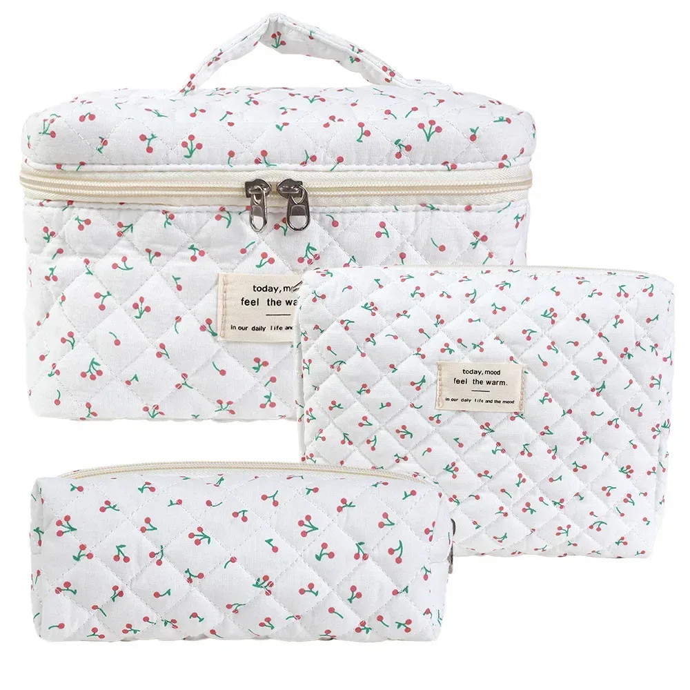 sac de maquillage en coton à fleurs mignonnes pour femmes, 1 pièce, organisateur de cosmétiques à fermeture éclair, sac à main en tissu en forme de boîte, trousse de toilette portable pour filles