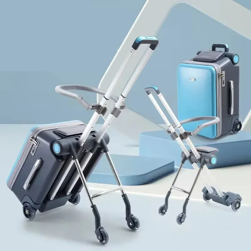 valise avec siège pour enfant, poussette de voyage 2 en 1, bagage à roulettes multifonctionnel, valise à roulettes de 20 pouces pour enfant