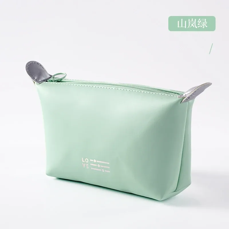 trousse pu leather solid color zip cosmétique vert pastel rose pâle gris perle petite pochette rectangulaire voyage beauté maquillage