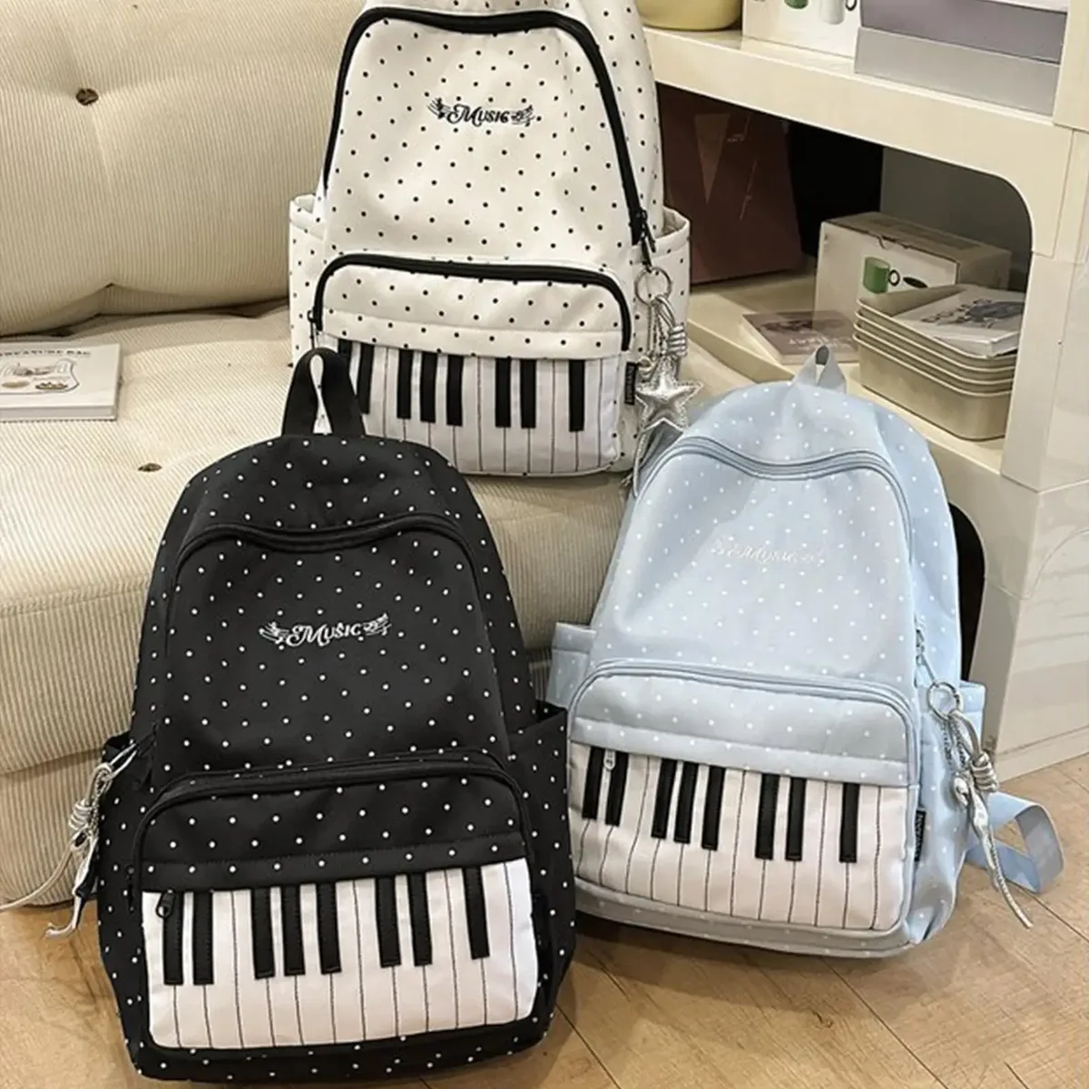 sacs à dos pour étudiantes, motif à pois, grande capacité, tendance, simples, pour femme et fille