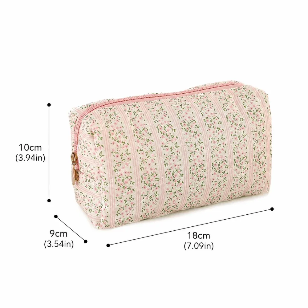 sac de maquillage en coton doux et durable, imprimé floral matelassé, grande capacité, trousse de toilette, organisateur de maquillage pour femmes et filles