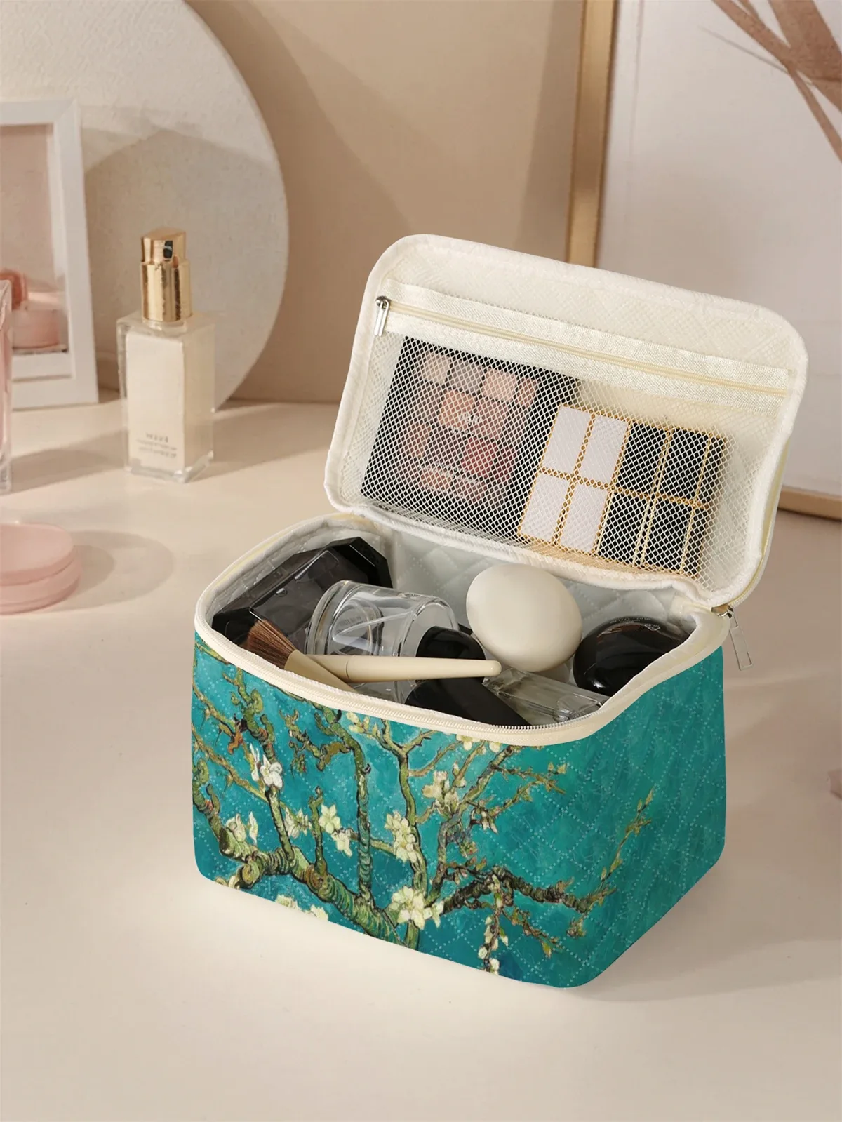 1 pièce, cosmétiques de voyage portables avec motifs floraux, sac de rangement de voyage de grande capacité, trousse de maquillage mignonne et élégante